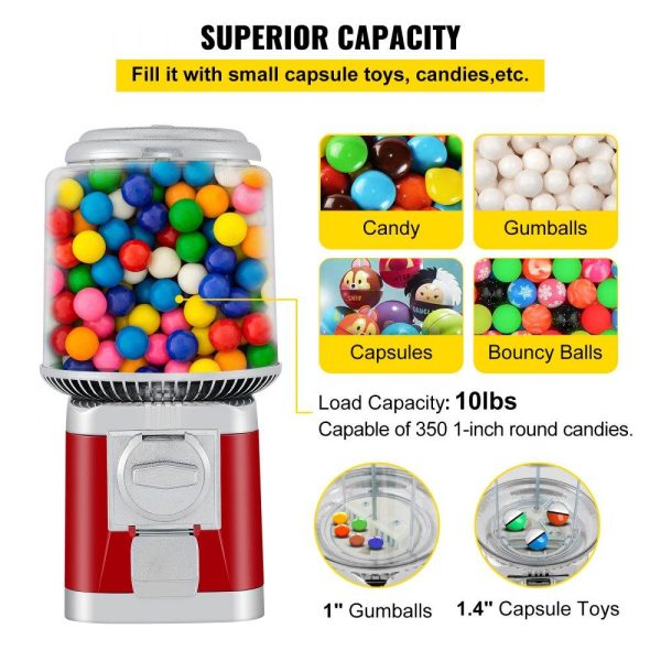 Food Display & Merchandising Equipment | Gumball Machine, 1-inch Candy Vending Machine, Commercial Gumball Vending Machine with Adjustable Candy Outlet Size, Metal Gumball Dispenser Machine for Home, Gaming Stores Food Display & Merchandising Equipment Food Display & Merchandising Equipment