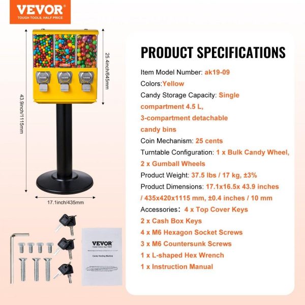 Food Display & Merchandising Equipment | Gumball Machine Vending Coin Bank Vintage Candy Dispenser Stand Yellow Yellow Restaurant & Food Service Food Display & Merchandising Equipment