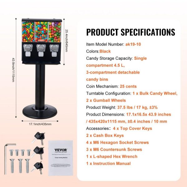 Food Display & Merchandising Equipment | Gumball Machine with Stand Vending Coin Bank Vintage Candy Dispenser Black Black Food Display & Merchandising Equipment Black