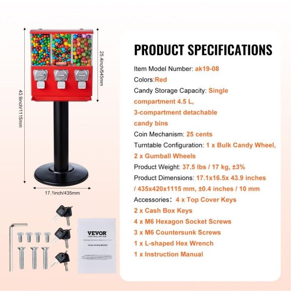 Food Display & Merchandising Equipment | Gumball Machine with Stand Vending Coin Bank Vintage Candy Dispenser Red Red Food Display & Merchandising Equipment Food Display & Merchandising Equipment