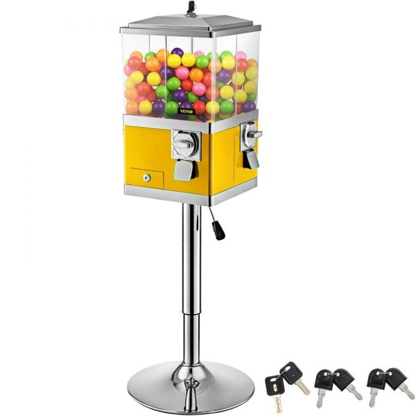 Food Display & Merchandising Equipment | Gumball Machine with Stand, Yellow Quarter Candy Dispenser, Rotatable Four Compartments Square Candy Vending Machine, PC & Iron Large Gumball Bank Adjustable Dispenser Wheels for 1″ Gumballs Food Display & Merchandising Equipment Food Display & Merchandising Equipment