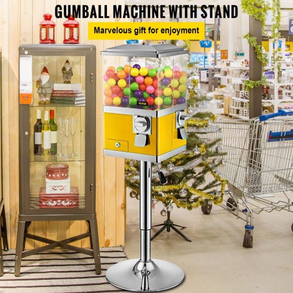 Food Display & Merchandising Equipment | Gumball Machine with Stand, Yellow Quarter Candy Dispenser, Rotatable Four Compartments Square Candy Vending Machine, PC & Iron Large Gumball Bank Adjustable Dispenser Wheels for 1″ Gumballs Food Display & Merchandising Equipment Food Display & Merchandising Equipment