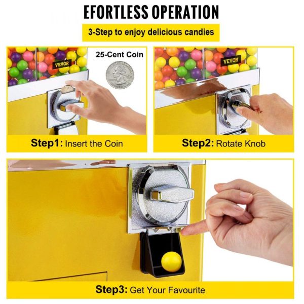 Food Display & Merchandising Equipment | Gumball Machine with Stand, Yellow Quarter Candy Dispenser, Rotatable Four Compartments Square Candy Vending Machine, PC & Iron Large Gumball Bank Adjustable Dispenser Wheels for 1″ Gumballs Food Display & Merchandising Equipment Food Display & Merchandising Equipment