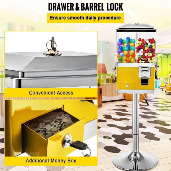 Food Display & Merchandising Equipment | Gumball Machine with Stand, Yellow Quarter Candy Dispenser, Rotatable Four Compartments Square Candy Vending Machine, PC & Iron Large Gumball Bank Adjustable Dispenser Wheels for 1″ Gumballs Food Display & Merchandising Equipment Food Display & Merchandising Equipment