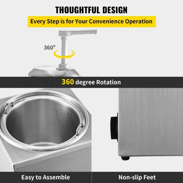 Food Display & Merchandising Equipment | Hot Fudge Warmer with Pump, 2.6 Qt Hot Fudge Dispenser, 650 W Cheese Warmer Dispenser, Stainless Steel Hot Cheese Dispenser, Single Head Cheese Dispenser Machine for Hot Fudge Cheese Caramel Food Display & Merchandising Equipment Food Display & Merchandising Equipment