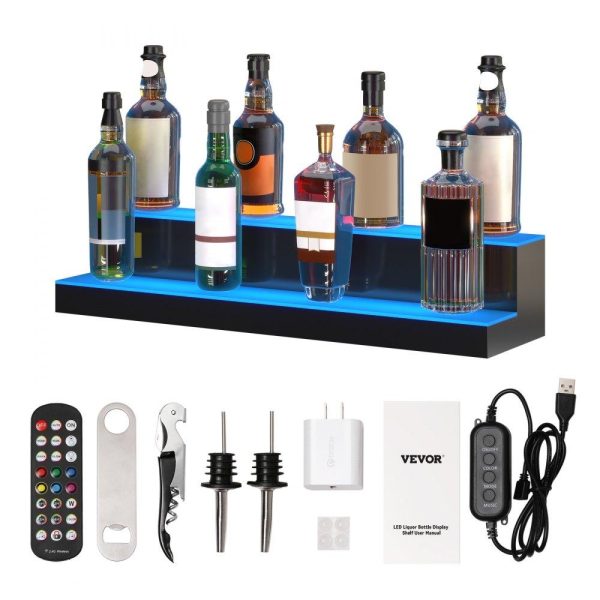 Food Display & Merchandising Equipment | LED Lighted Liquor Bottle Display, 2 Tiers 30 Inches, Illuminated Home Bar Shelf with RF Remote & App Control 7 Static Colors 1-4 H Timing, Acrylic Drinks Lighting Shelf for Holding 16 Bottles Food Display & Merchandising Equipment Food Display & Merchandising Equipment