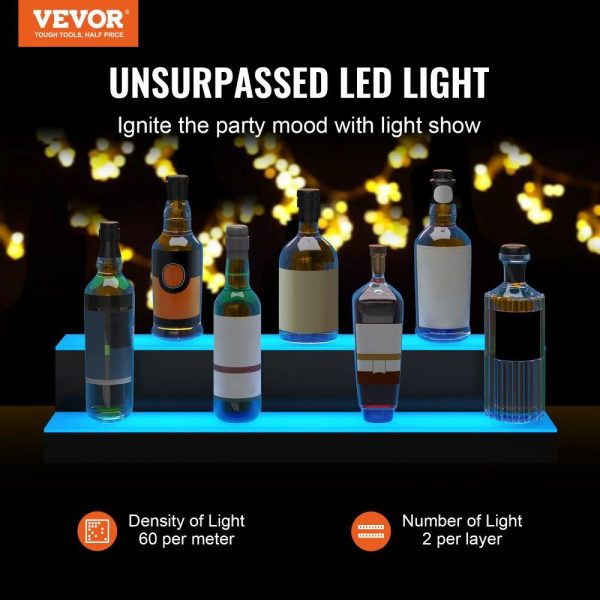 Food Display & Merchandising Equipment | LED Lighted Liquor Bottle Display, 2 Tiers 30 Inches, Illuminated Home Bar Shelf with RF Remote & App Control 7 Static Colors 1-4 H Timing, Acrylic Drinks Lighting Shelf for Holding 16 Bottles Food Display & Merchandising Equipment Food Display & Merchandising Equipment