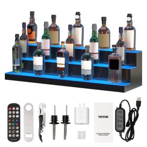 Food Display & Merchandising Equipment | LED Lighted Liquor Bottle Display, 3 Tiers 40 Inches, Illuminated Home Bar Shelf with RF Remote & App Control 7 Static Colors 1-4 H Timing, Acrylic Drinks Lighting Shelf for Holding 30 Bottles Food Display & Merchandising Equipment Food Display & Merchandising Equipment