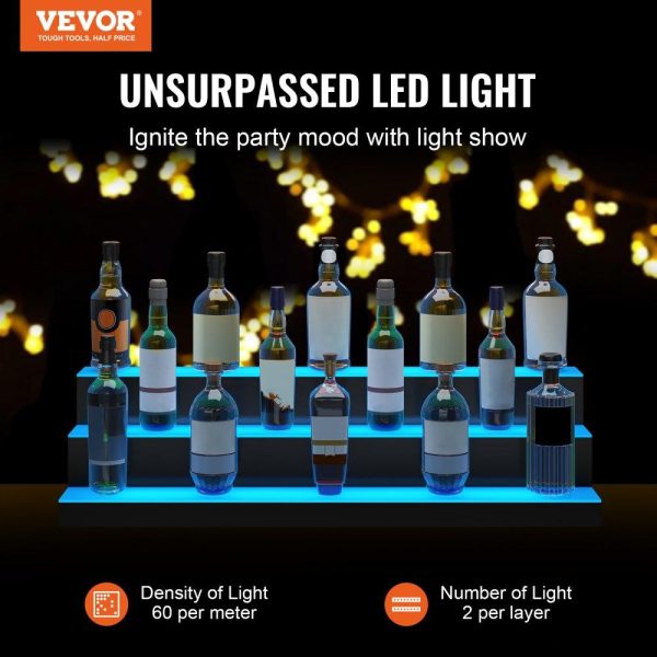 Food Display & Merchandising Equipment | LED Lighted Liquor Bottle Display, 3 Tiers 40 Inches, Illuminated Home Bar Shelf with RF Remote & App Control 7 Static Colors 1-4 H Timing, Acrylic Drinks Lighting Shelf for Holding 30 Bottles Food Display & Merchandising Equipment Food Display & Merchandising Equipment