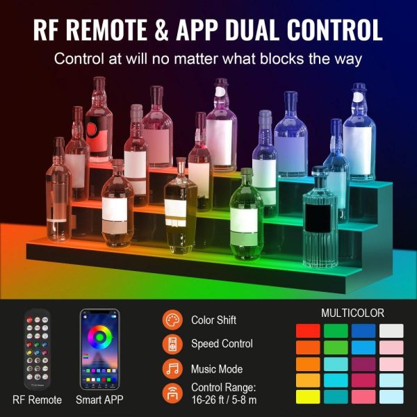 Food Display & Merchandising Equipment | LED Lighted Liquor Bottle Display, 3 Tiers 40 Inches, Illuminated Home Bar Shelf with RF Remote & App Control 7 Static Colors 1-4 H Timing, Acrylic Drinks Lighting Shelf for Holding 30 Bottles Food Display & Merchandising Equipment Food Display & Merchandising Equipment