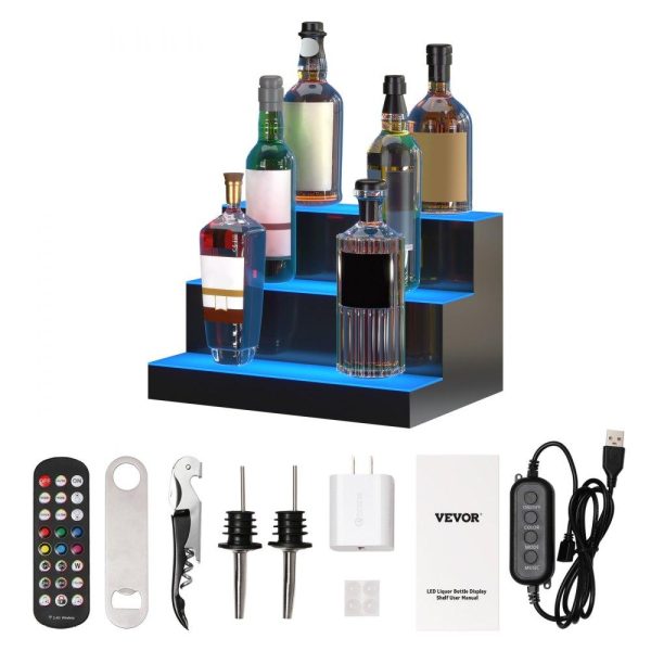 Food Display & Merchandising Equipment | LED Lighted Liquor Bottle Display Bar Shelf RF & App Control 16″ 3-Step Food Display & Merchandising Equipment Food Display & Merchandising Equipment