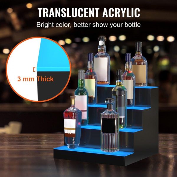 Food Display & Merchandising Equipment | LED Lighted Liquor Bottle Display Bar Shelf RF & App Control 16″ 4-Step Food Display & Merchandising Equipment Food Display & Merchandising Equipment