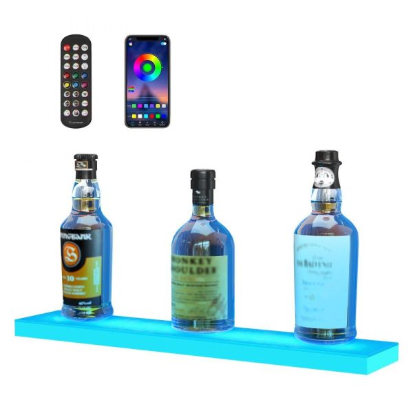 Food Display & Merchandising Equipment | LED Lighted Liquor Bottle Display Bar Shelf RF & App Control 24″ 1-Step Food Display & Merchandising Equipment Food Display & Merchandising Equipment