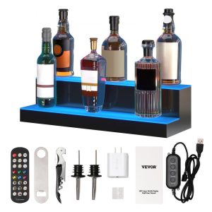 Food Display & Merchandising Equipment | LED Lighted Liquor Bottle Display Bar Shelf RF & App Control 24″ 2-Step Food Display & Merchandising Equipment Food Display & Merchandising Equipment