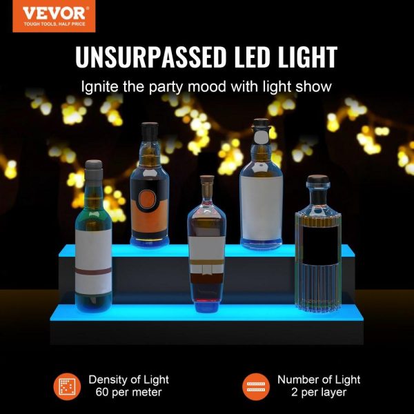 Food Display & Merchandising Equipment | LED Lighted Liquor Bottle Display Bar Shelf RF & App Control 24″ 2-Step Food Display & Merchandising Equipment Food Display & Merchandising Equipment