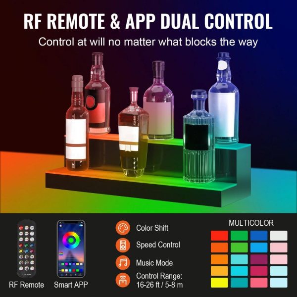 Food Display & Merchandising Equipment | LED Lighted Liquor Bottle Display Bar Shelf RF & App Control 24″ 2-Step Food Display & Merchandising Equipment Food Display & Merchandising Equipment