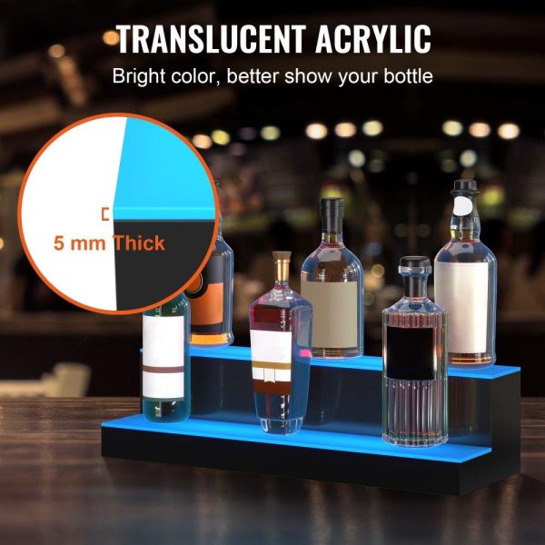 Food Display & Merchandising Equipment | LED Lighted Liquor Bottle Display Bar Shelf RF & App Control 24″ 2-Step Food Display & Merchandising Equipment Food Display & Merchandising Equipment