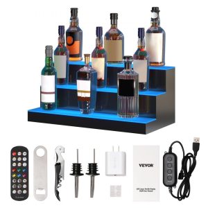 Food Display & Merchandising Equipment | LED Lighted Liquor Bottle Display Bar Shelf RF & App Control 24″ 3-Step Food Display & Merchandising Equipment Food Display & Merchandising Equipment