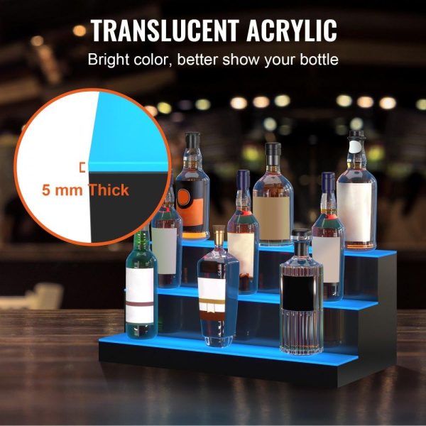 Food Display & Merchandising Equipment | LED Lighted Liquor Bottle Display Bar Shelf RF & App Control 24″ 3-Step Food Display & Merchandising Equipment Food Display & Merchandising Equipment