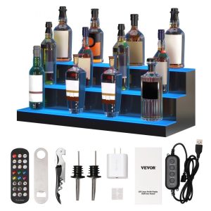 Food Display & Merchandising Equipment | LED Lighted Liquor Bottle Display Bar Shelf RF & App Control 30″ 3-Step Food Display & Merchandising Equipment Food Display & Merchandising Equipment