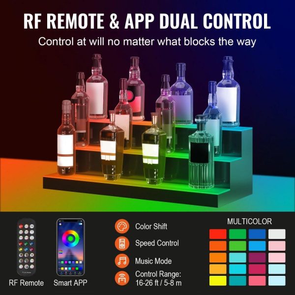 Food Display & Merchandising Equipment | LED Lighted Liquor Bottle Display Bar Shelf RF & App Control 30″ 3-Step Food Display & Merchandising Equipment Food Display & Merchandising Equipment