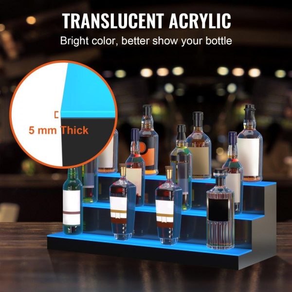 Food Display & Merchandising Equipment | LED Lighted Liquor Bottle Display Bar Shelf RF & App Control 30″ 3-Step Food Display & Merchandising Equipment Food Display & Merchandising Equipment