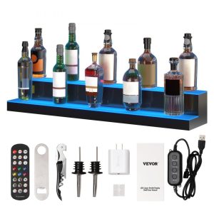 Food Display & Merchandising Equipment | LED Lighted Liquor Bottle Display Bar Shelf RF & App Control 40″ 2-Step Food Display & Merchandising Equipment Food Display & Merchandising Equipment