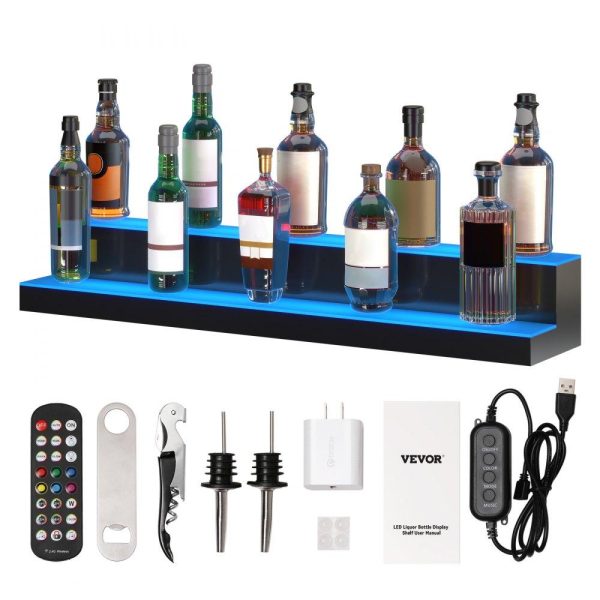 Food Display & Merchandising Equipment | LED Lighted Liquor Bottle Display Bar Shelf RF & App Control 40″ 2-Step Food Display & Merchandising Equipment Food Display & Merchandising Equipment