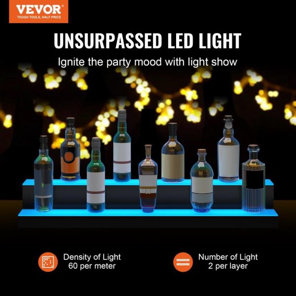 Food Display & Merchandising Equipment | LED Lighted Liquor Bottle Display Bar Shelf RF & App Control 40″ 2-Step Food Display & Merchandising Equipment Food Display & Merchandising Equipment