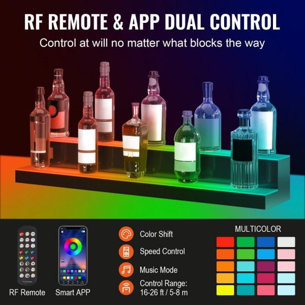 Food Display & Merchandising Equipment | LED Lighted Liquor Bottle Display Bar Shelf RF & App Control 40″ 2-Step Food Display & Merchandising Equipment Food Display & Merchandising Equipment