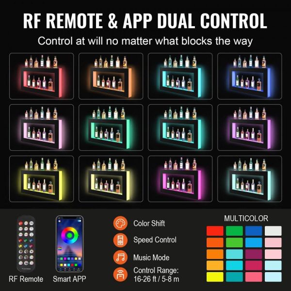 Food Display & Merchandising Equipment | LED Lighted Liquor Bottle Display Bar Shelf RF & App Control 48″ Square Food Display & Merchandising Equipment Food Display & Merchandising Equipment