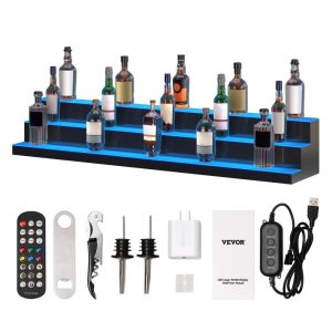 Food Display & Merchandising Equipment | LED Lighted Liquor Bottle Display Bar Shelf RF & App Control 60″ 3-Step Food Display & Merchandising Equipment Food Display & Merchandising Equipment