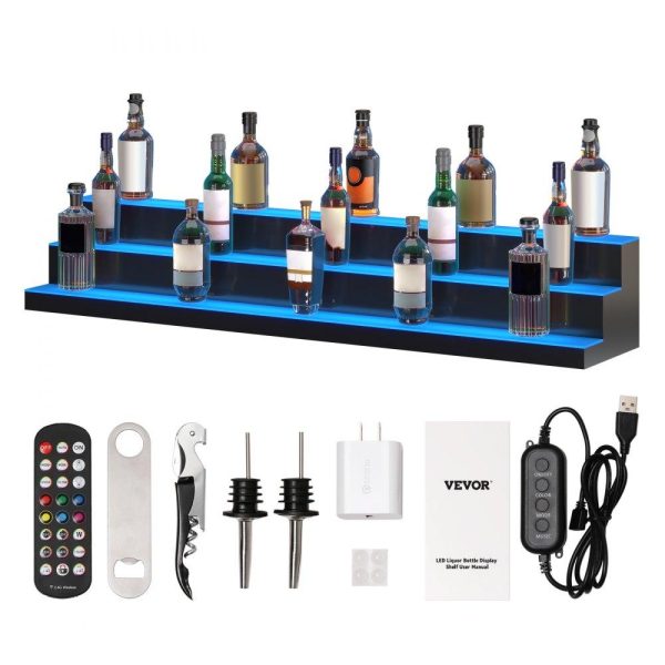 Food Display & Merchandising Equipment | LED Lighted Liquor Bottle Display Bar Shelf RF & App Control 60″ 3-Step Food Display & Merchandising Equipment Food Display & Merchandising Equipment