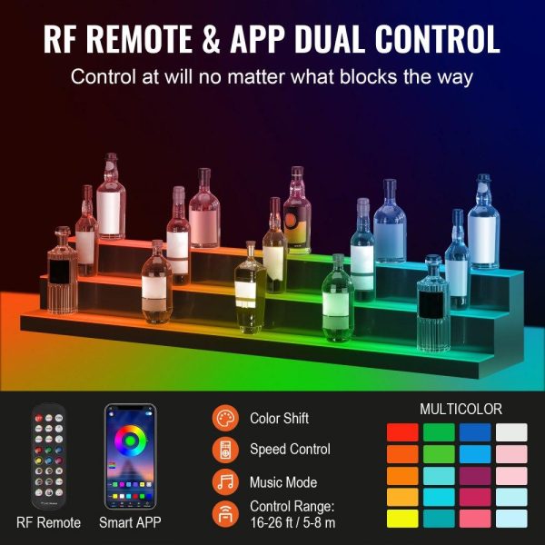 Food Display & Merchandising Equipment | LED Lighted Liquor Bottle Display Bar Shelf RF & App Control 60″ 3-Step Food Display & Merchandising Equipment Food Display & Merchandising Equipment