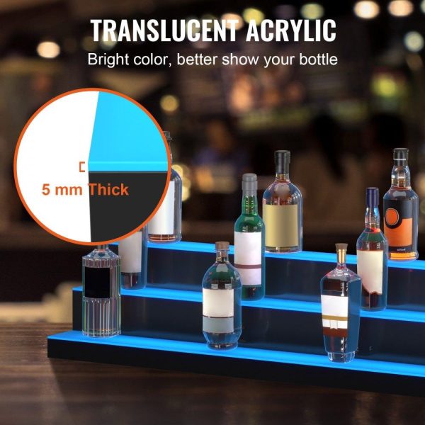 Food Display & Merchandising Equipment | LED Lighted Liquor Bottle Display Bar Shelf RF & App Control 60″ 3-Step Food Display & Merchandising Equipment Food Display & Merchandising Equipment