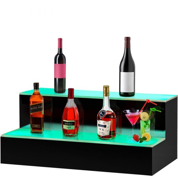 Food Display & Merchandising Equipment | LED Lighted Liquor Bottle Display Shelf, 16-inch LED Bar Shelves for Liquor, 2-Step Lighted Liquor Bottle Shelf for Home/Commercial Bar, Acrylic Lighted Bottle Display with Remote & App Control Food Display & Merchandising Equipment Food Display & Merchandising Equipment