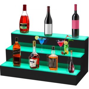 Food Display & Merchandising Equipment | LED Lighted Liquor Bottle Display Shelf, 24-inch LED Bar Shelves for Liquor, 3-Step Lighted Liquor Bottle Shelf for Home/Commercial Bar, Acrylic Lighted Bottle Display with Remote & App Control Food Display & Merchandising Equipment Food Display & Merchandising Equipment