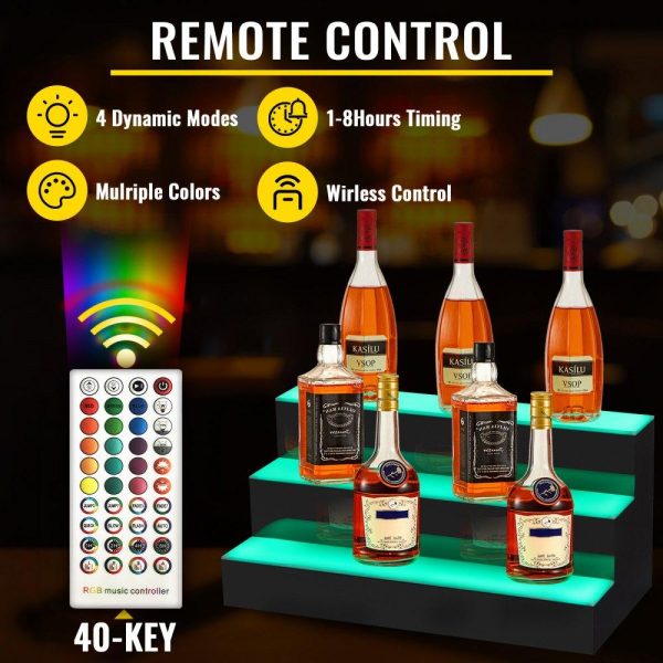 Food Display & Merchandising Equipment | LED Lighted Liquor Bottle Display Shelf, 24-inch LED Bar Shelves for Liquor, 3-Step Lighted Liquor Bottle Shelf for Home/Commercial Bar, Acrylic Lighted Bottle Display with Remote & App Control Food Display & Merchandising Equipment Food Display & Merchandising Equipment