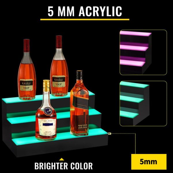 Food Display & Merchandising Equipment | LED Lighted Liquor Bottle Display Shelf, 24-inch LED Bar Shelves for Liquor, 3-Step Lighted Liquor Bottle Shelf for Home/Commercial Bar, Acrylic Lighted Bottle Display with Remote & App Control Food Display & Merchandising Equipment Food Display & Merchandising Equipment