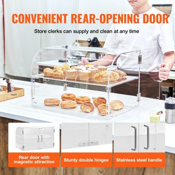 Food Display & Merchandising Equipment | Pastry Display Case, 2-Tier Commercial Countertop Bakery Display Case, Acrylic Display Box with Rear Door Access & Removable Shelves, Keep Fresh for Donut Bagels Cake Cookie, 22″x14″x14″ Food Display & Merchandising Equipment Food Display & Merchandising Equipment