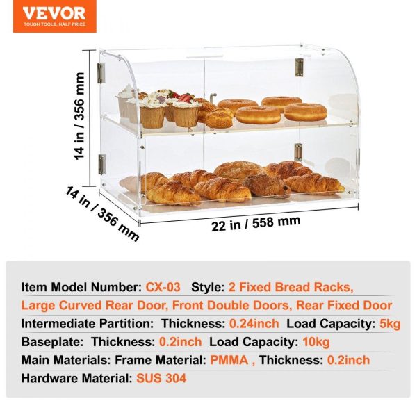 Food Display & Merchandising Equipment | Pastry Display Case, 2-Tier Commercial Countertop Bakery Display Case, Acrylic Display Box with Rear Door Access & Removable Shelves, Keep Fresh for Donut Bagels Cake Cookie, 22″x14″x14″ Food Display & Merchandising Equipment Food Display & Merchandising Equipment