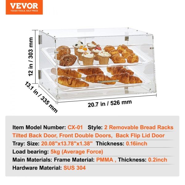 Food Display & Merchandising Equipment | Pastry Display Case, 2-Tier Commercial Countertop Bakery Display Case, Acrylic Display Box with Rear Door Access & Removable Shelves, Keep Fresh for Donut Bagels Cake Cookie, 20.7″x13.2″x11.9″ Food Display & Merchandising Equipment Food Display & Merchandising Equipment