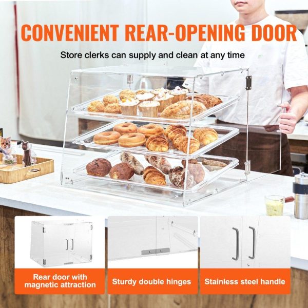 Food Display & Merchandising Equipment | Pastry Display Case, 3-Tier Commercial Countertop Bakery Display Case, Acrylic Display Box with Rear Door Access & Removable Shelves, Keep Fresh for Donut Bagels Cake Cookie, 20.7″x14.2″x16.3″ Food Display & Merchandising Equipment Food Display & Merchandising Equipment