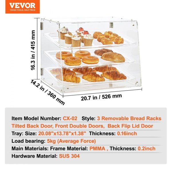 Food Display & Merchandising Equipment | Pastry Display Case, 3-Tier Commercial Countertop Bakery Display Case, Acrylic Display Box with Rear Door Access & Removable Shelves, Keep Fresh for Donut Bagels Cake Cookie, 20.7″x14.2″x16.3″ Food Display & Merchandising Equipment Food Display & Merchandising Equipment