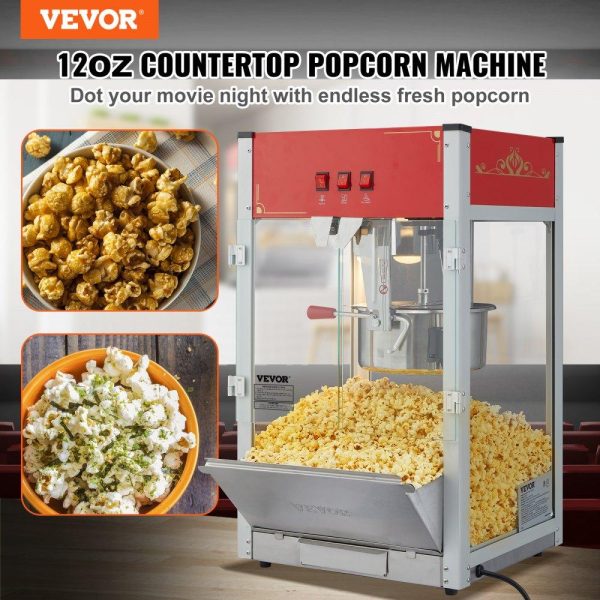 Food Display & Merchandising Equipment | Popcorn Popper Machine 12 Oz Countertop Popcorn Maker 1440W 80 Cups Red Food Display & Merchandising Equipment Food Display & Merchandising Equipment