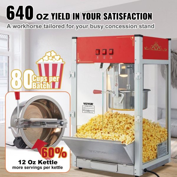 Food Display & Merchandising Equipment | Popcorn Popper Machine 12 Oz Countertop Popcorn Maker 1440W 80 Cups Red Food Display & Merchandising Equipment Food Display & Merchandising Equipment