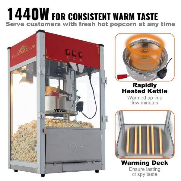 Food Display & Merchandising Equipment | Popcorn Popper Machine 12 Oz Countertop Popcorn Maker 1440W 80 Cups Red Food Display & Merchandising Equipment Food Display & Merchandising Equipment