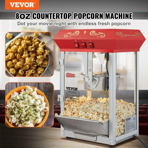 Food Display & Merchandising Equipment | Popcorn Popper Machine 8 Oz Countertop Popcorn Maker 850W 48 Cups Red Food Display & Merchandising Equipment Food Display & Merchandising Equipment