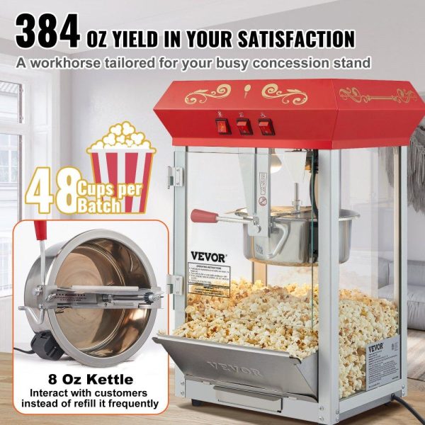 Food Display & Merchandising Equipment | Popcorn Popper Machine 8 Oz Countertop Popcorn Maker 850W 48 Cups Red Food Display & Merchandising Equipment Food Display & Merchandising Equipment