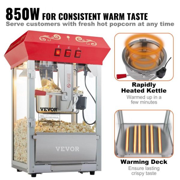 Food Display & Merchandising Equipment | Popcorn Popper Machine 8 Oz Countertop Popcorn Maker 850W 48 Cups Red Food Display & Merchandising Equipment Food Display & Merchandising Equipment